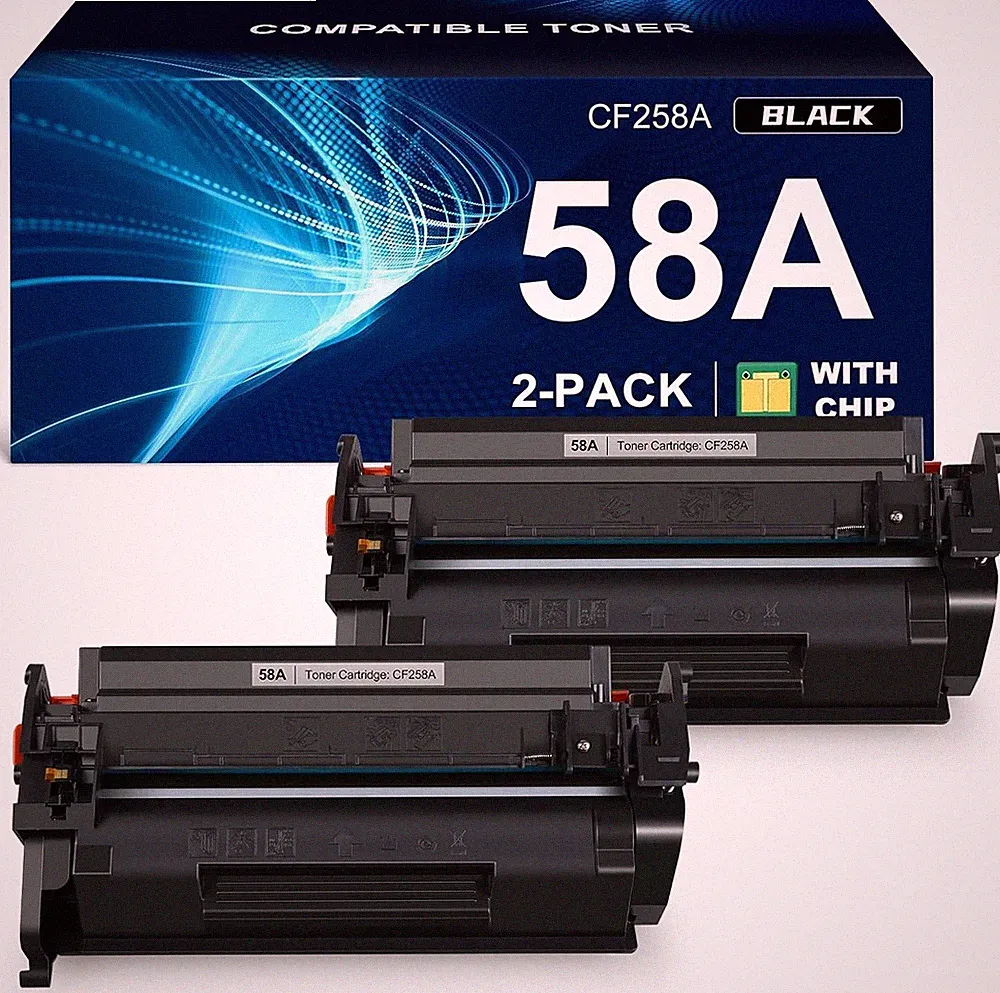 2-Pack 58A CF258A Black Toner with Chip for HP LaserJet Pro M404 M428 MFP Series