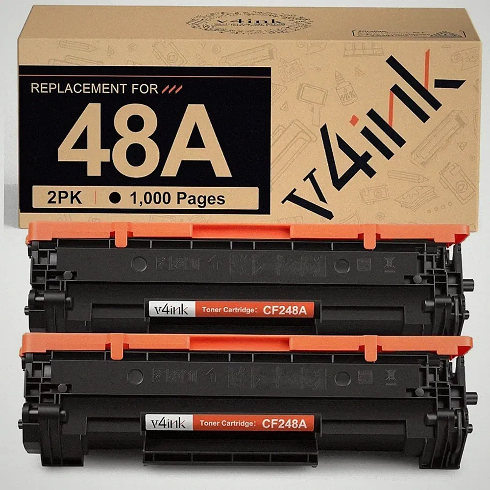v4ink 2PK CF248A Black Toner Cartridge for HP LaserJet Pro M15w M28w M29w 48A